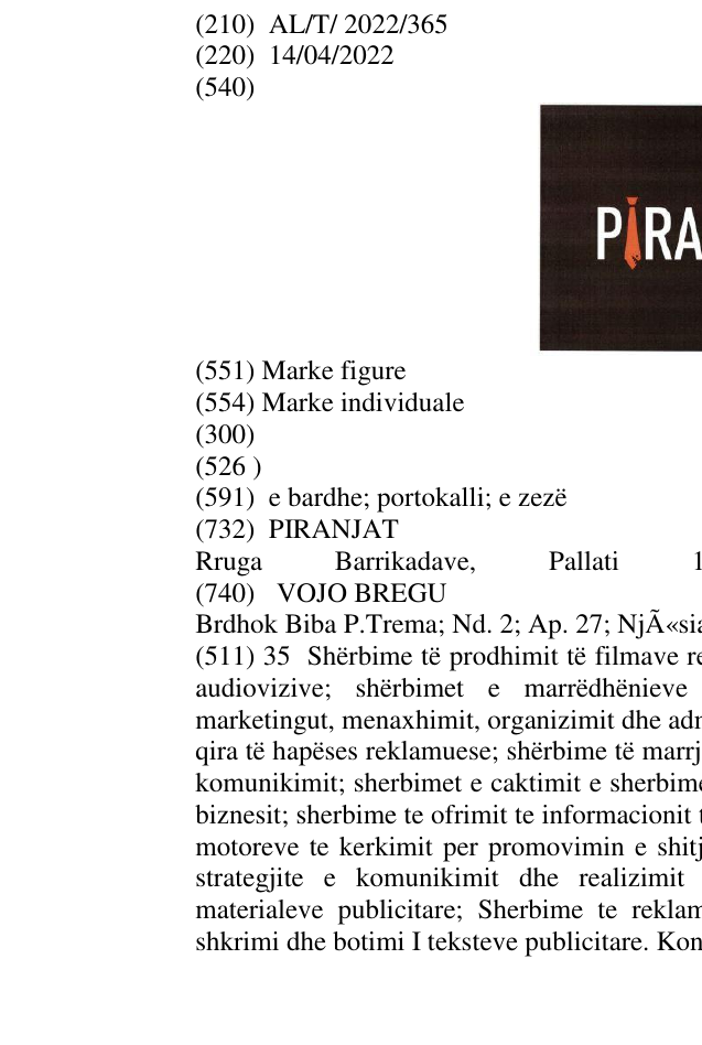 Zëri i markës PIRANJAT në buletin