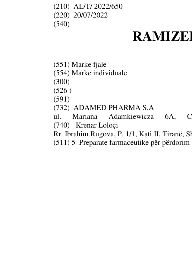Zëri i markës RAMIZEK COMBI në buletin