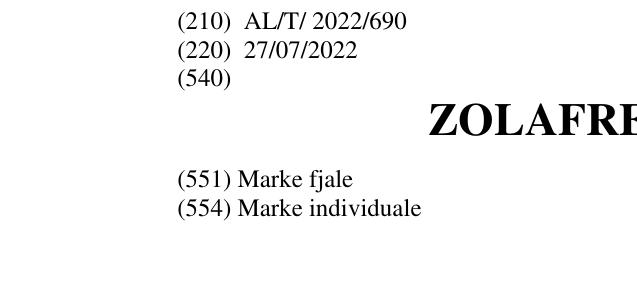 Zëri i markës ZOLAFREN-SWIFT në buletin
