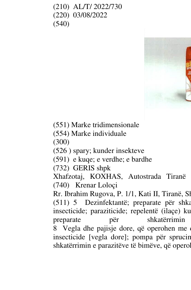 Zëri i markës spary; kunder insekteve në buletin