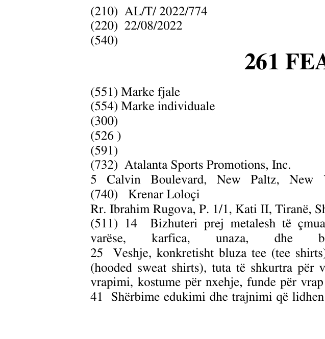 Zëri i markës 261 FEARLESS në buletin