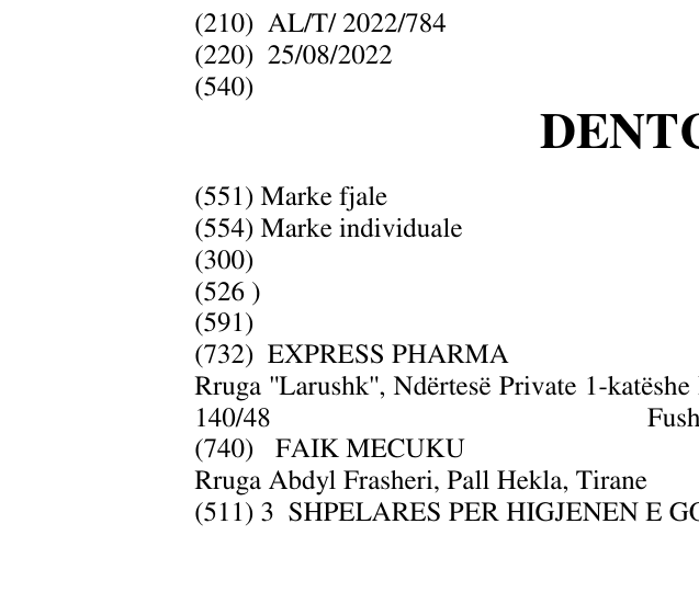 Zëri i markës DENTCUREX në buletin