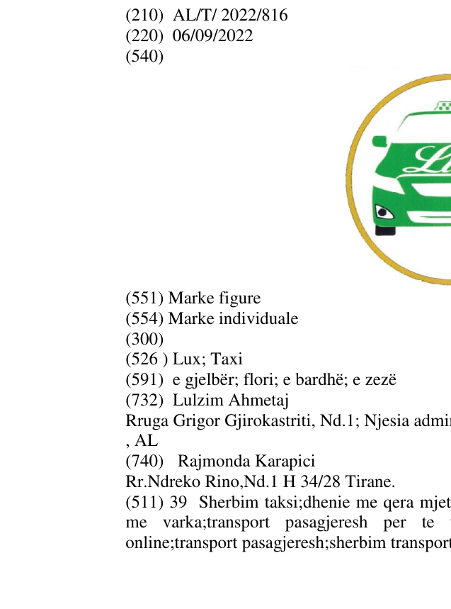Zëri i markës Lux; Taxi në buletin