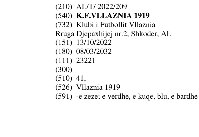 Zëri i markës K.F.VLLAZNIA 1919 në buletin