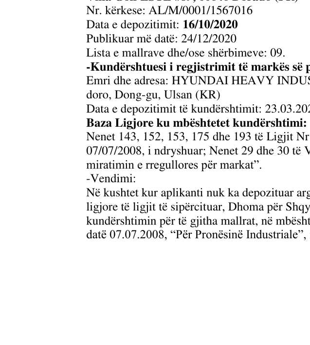 Zëri i markës AL/M/0001/1567016 në buletin