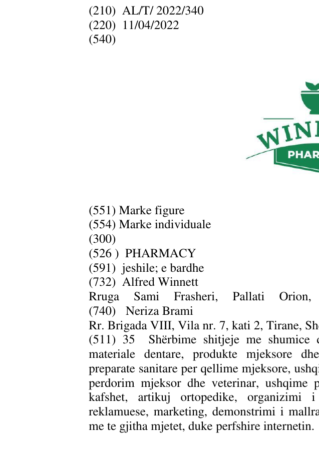 Zëri i markës PHARMACY në buletin