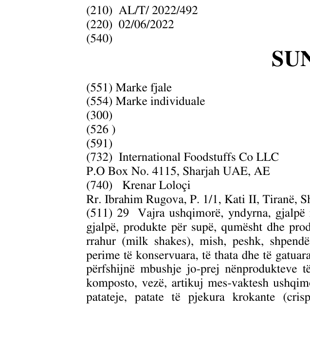 Zëri i markës SUNNY në buletin