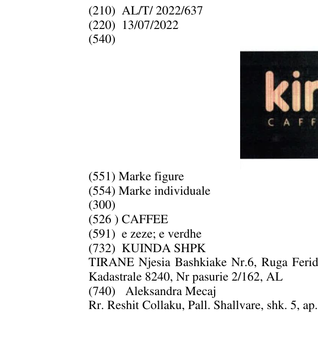 Zëri i markës CAFFEE në buletin