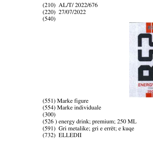 Zëri i markës energy drink; premium; 250 ML në buletin
