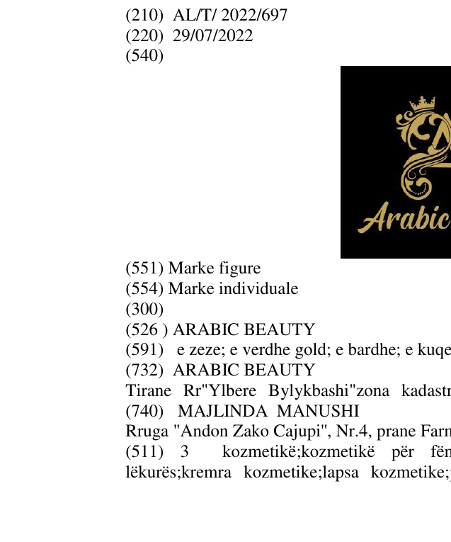 Zëri i markës ARABIC BEAUTY në buletin
