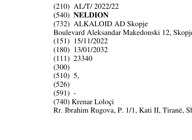 Zëri i markës NELDION në buletin