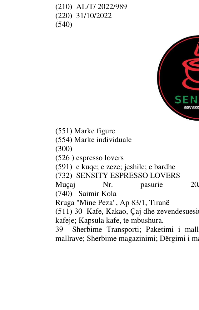 Zëri i markës espresso lovers në buletin