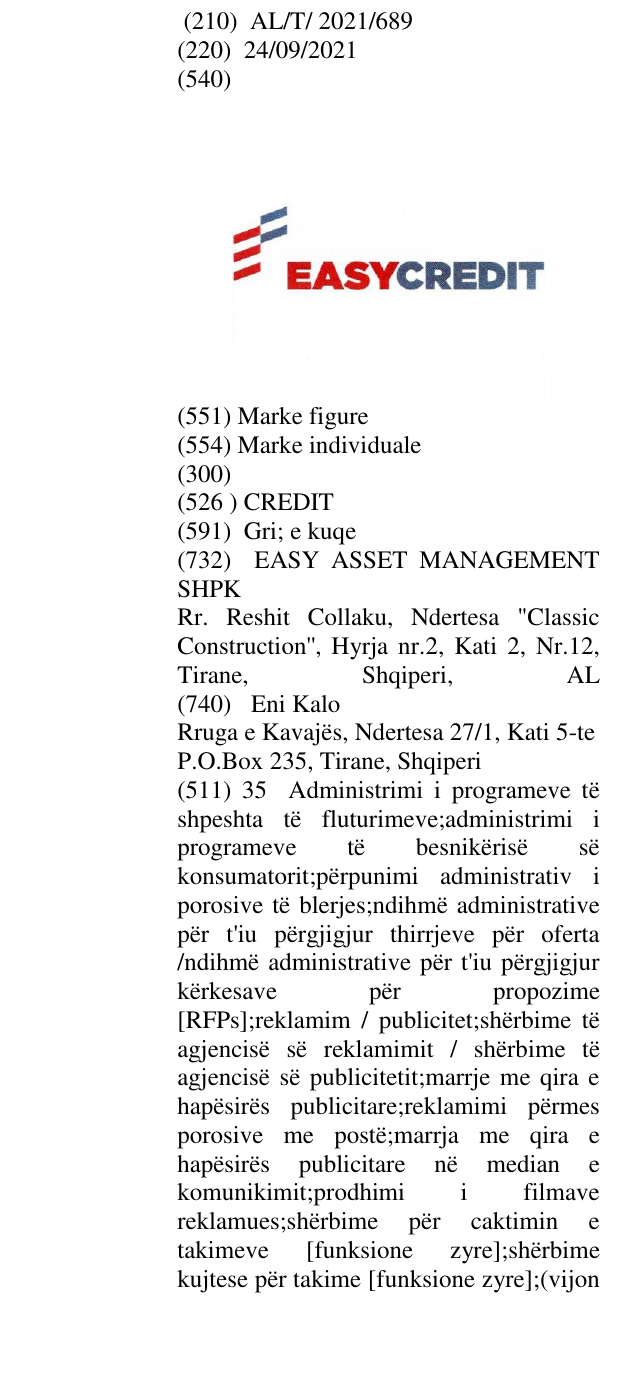 Zëri i markës CREDIT në buletin