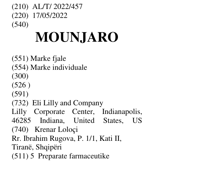 Zëri i markës MOUNJARO në buletin