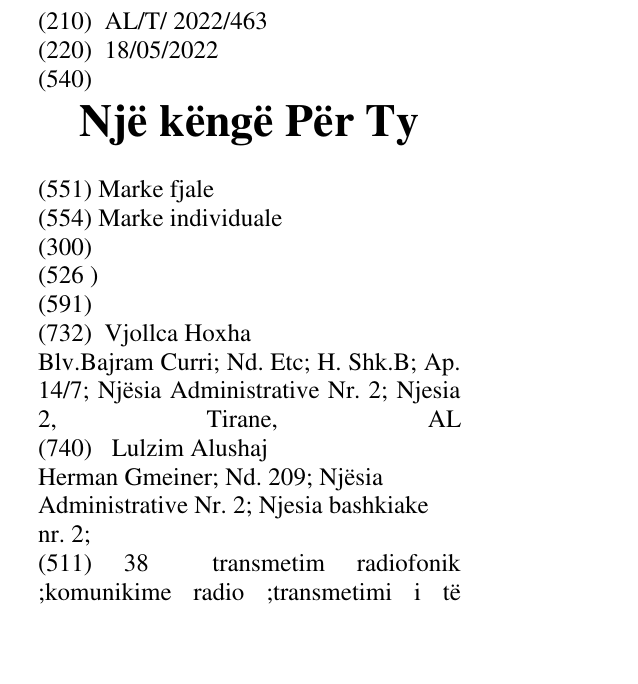 Zëri i markës Një këngë Për Ty në buletin