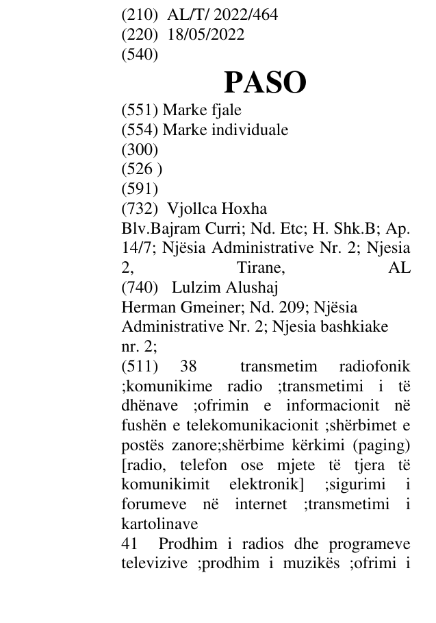 Zëri i markës PASO në buletin