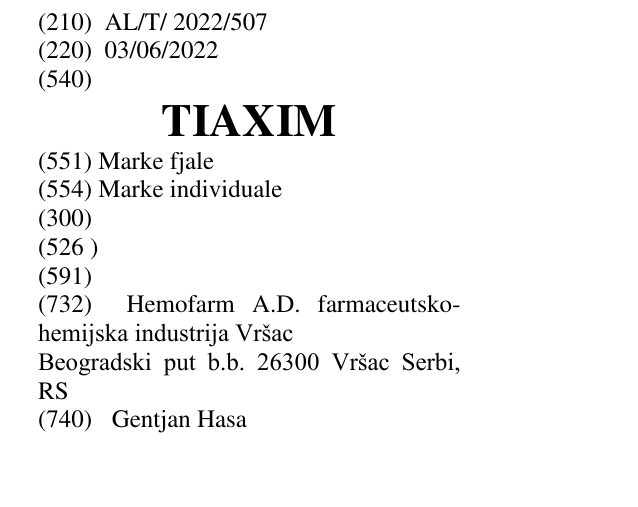 Zëri i markës TIAXIM në buletin