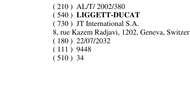 Zëri i markës LIGGETT-DUCAT në buletin