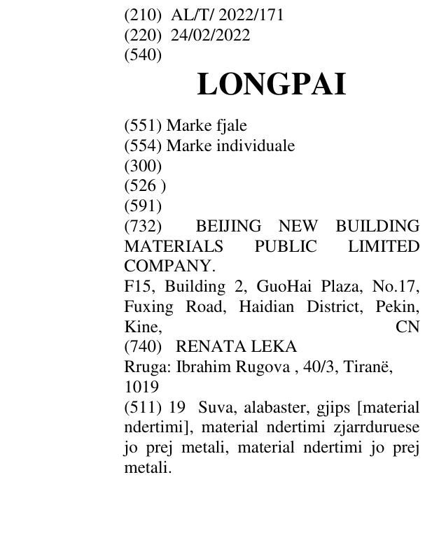 Zëri i markës LONGPAI në buletin