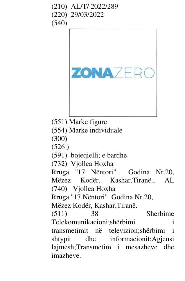 Zëri i markës ZONA ZERO në buletin