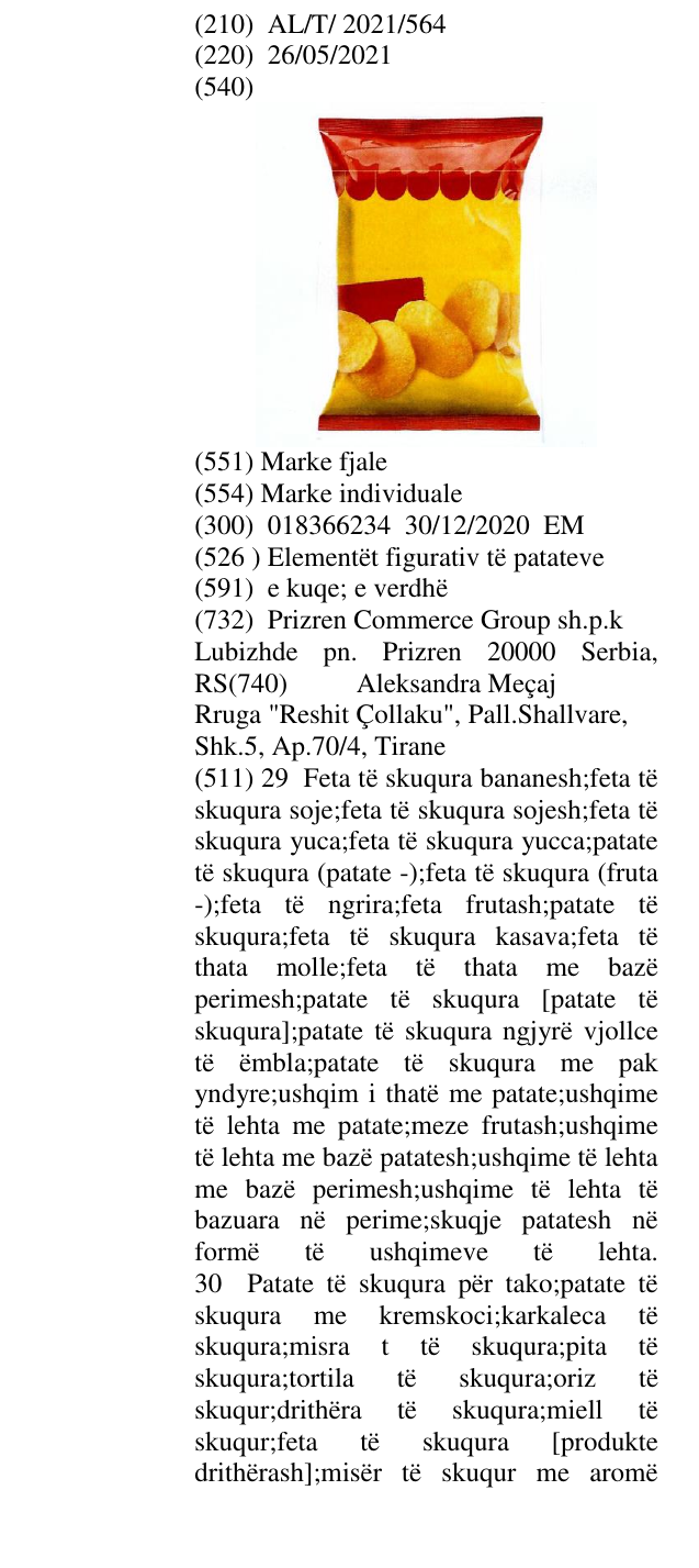 Zëri i markës Elementët figurativ të patateve në buletin