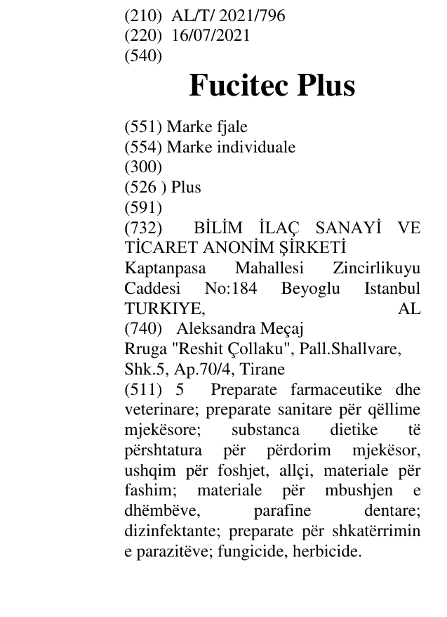 Zëri i markës Fucitec Plus në buletin
