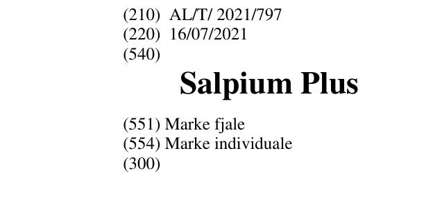 Zëri i markës Salpium Plus në buletin