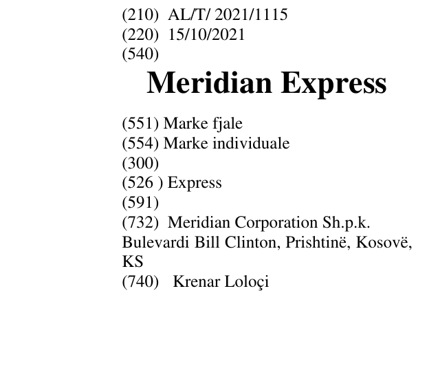 Zëri i markës Meridian Express në buletin