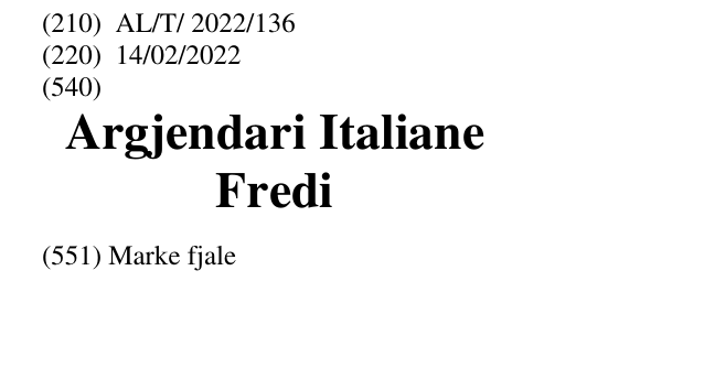 Zëri i markës Argjendari Italiane Fredi në buletin