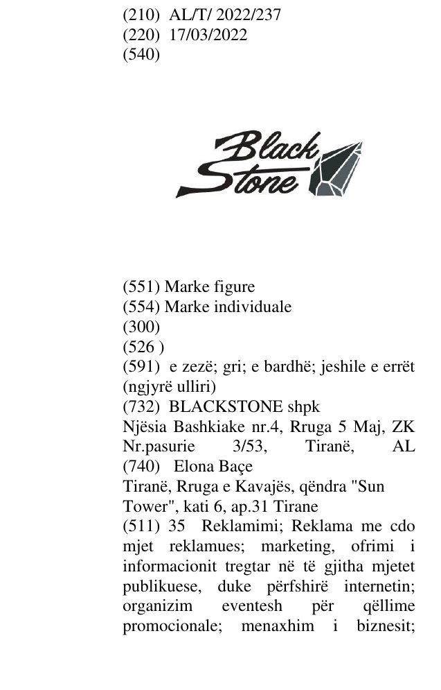 Zëri i markës Black Stone në buletin