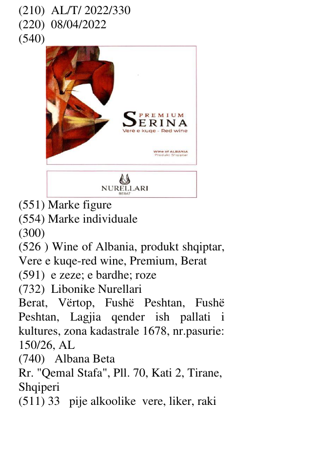 Zëri i markës Wine of Albania, produkt shqiptar, Vere e kuqe-red wine, Premium, Berat në buletin