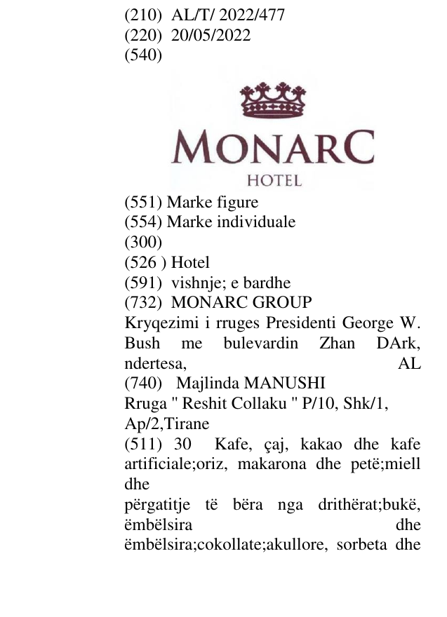 Zëri i markës Hotel në buletin