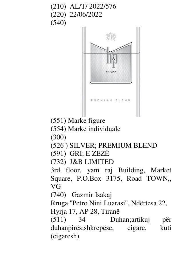 Zëri i markës SILVER; PREMIUM BLEND në buletin