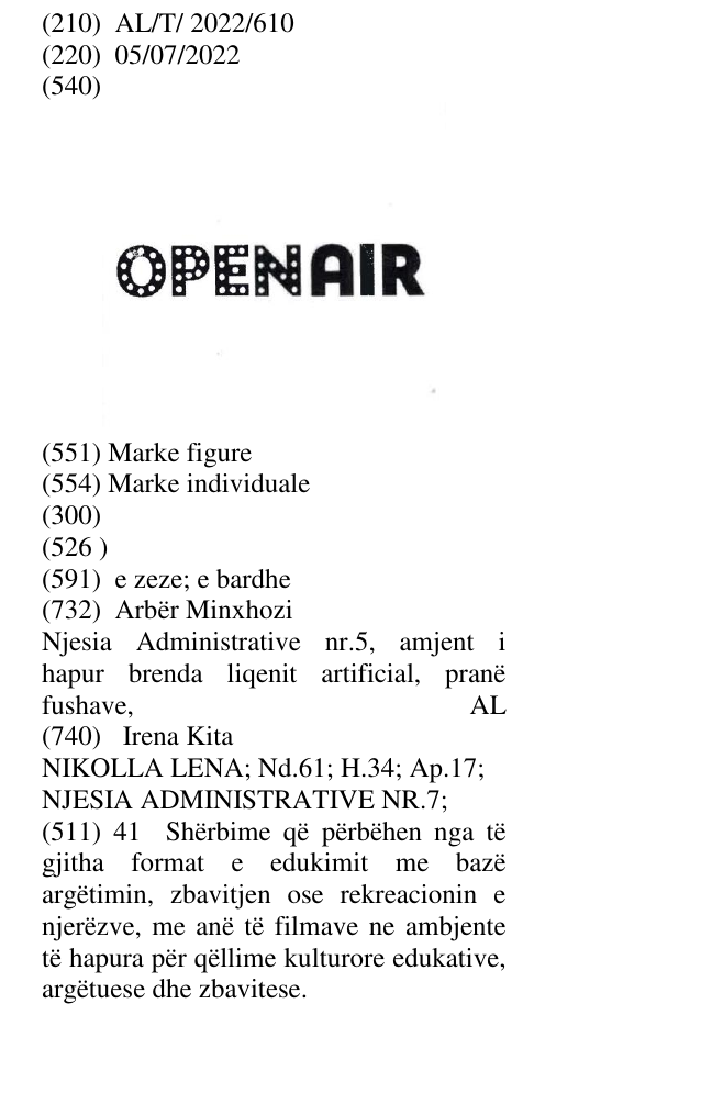 Zëri i markës OPENAIR në buletin