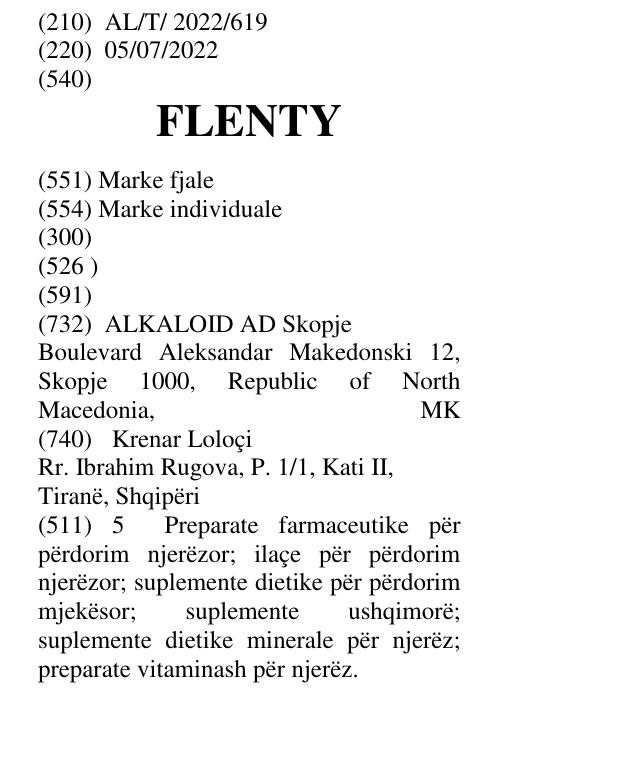 Zëri i markës FLENTY në buletin