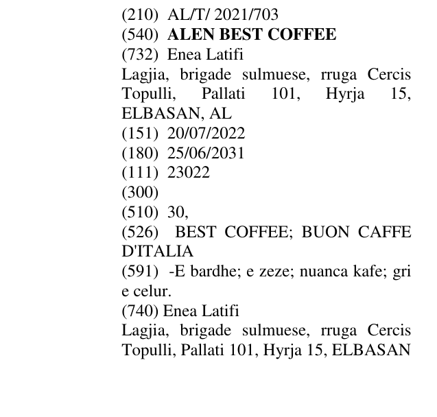 Zëri i markës ALEN BEST COFFEE në buletin