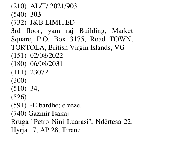Zëri i markës 303 në buletin