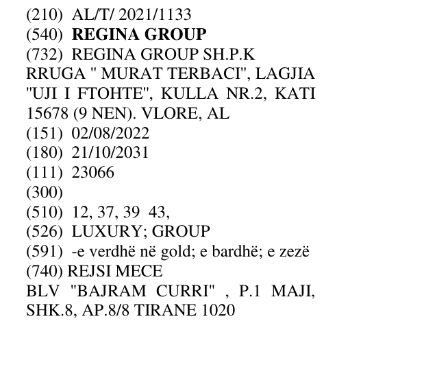 Zëri i markës REGINA GROUP në buletin