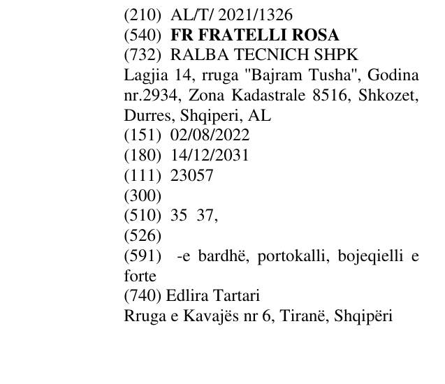 Zëri i markës FR FRATELLI ROSA në buletin