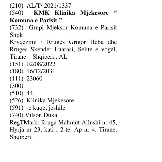 Zëri i markës KMK Klinika Mjekesore “ Komuna e Parisit ” në buletin