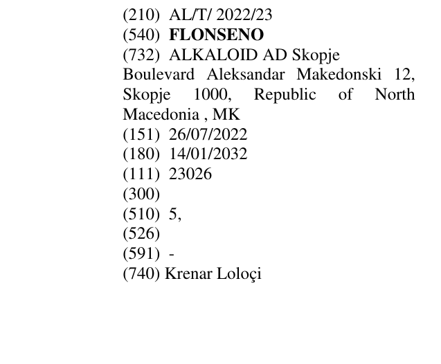 Zëri i markës FLONSENO në buletin