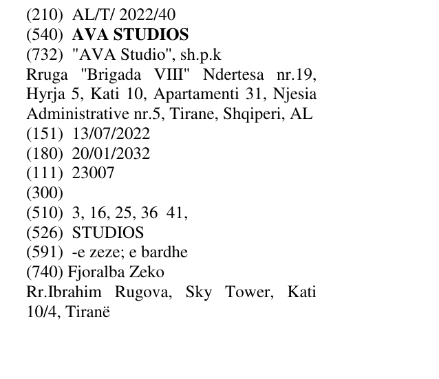 Zëri i markës AVA STUDIOS në buletin