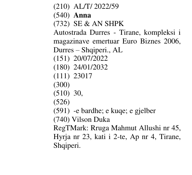 Zëri i markës Anna në buletin
