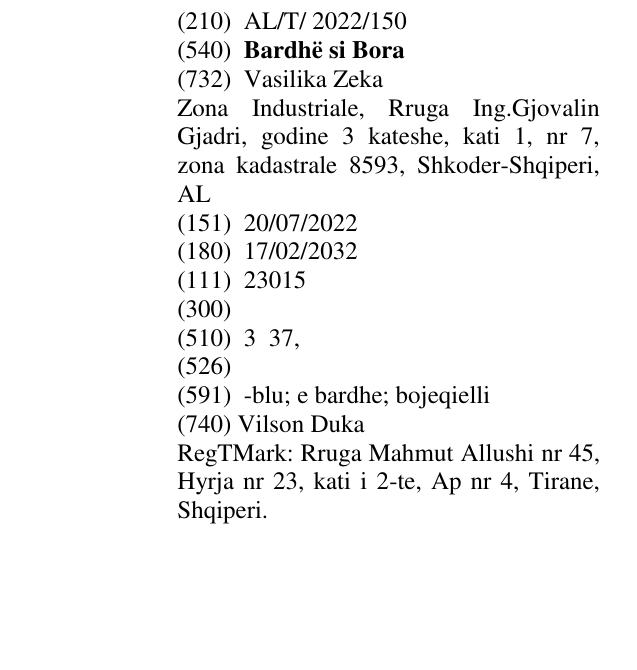 Zëri i markës Bardhë si Bora në buletin