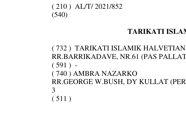 Zëri i markës TARIKATI ISLAMIK HALVETIAN në buletin