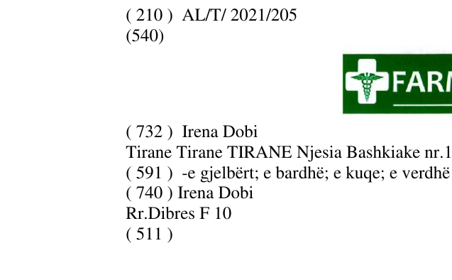 Zëri i markës FARMACI 10 IRENA në buletin
