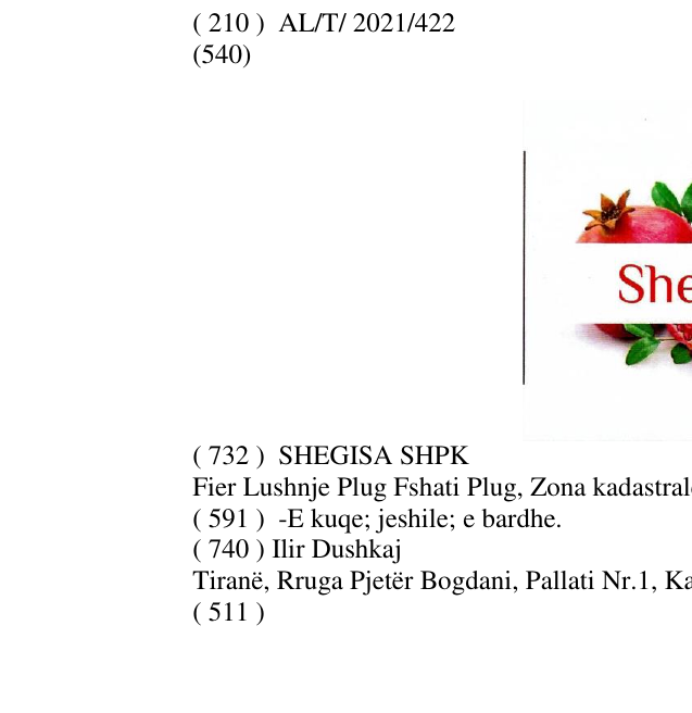 Zëri i markës Shegisa Agriculture në buletin