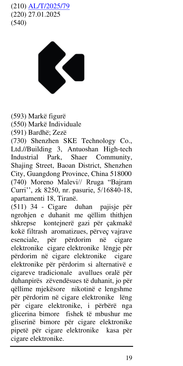 Zëri i markës AL/T/2025/79 në buletin