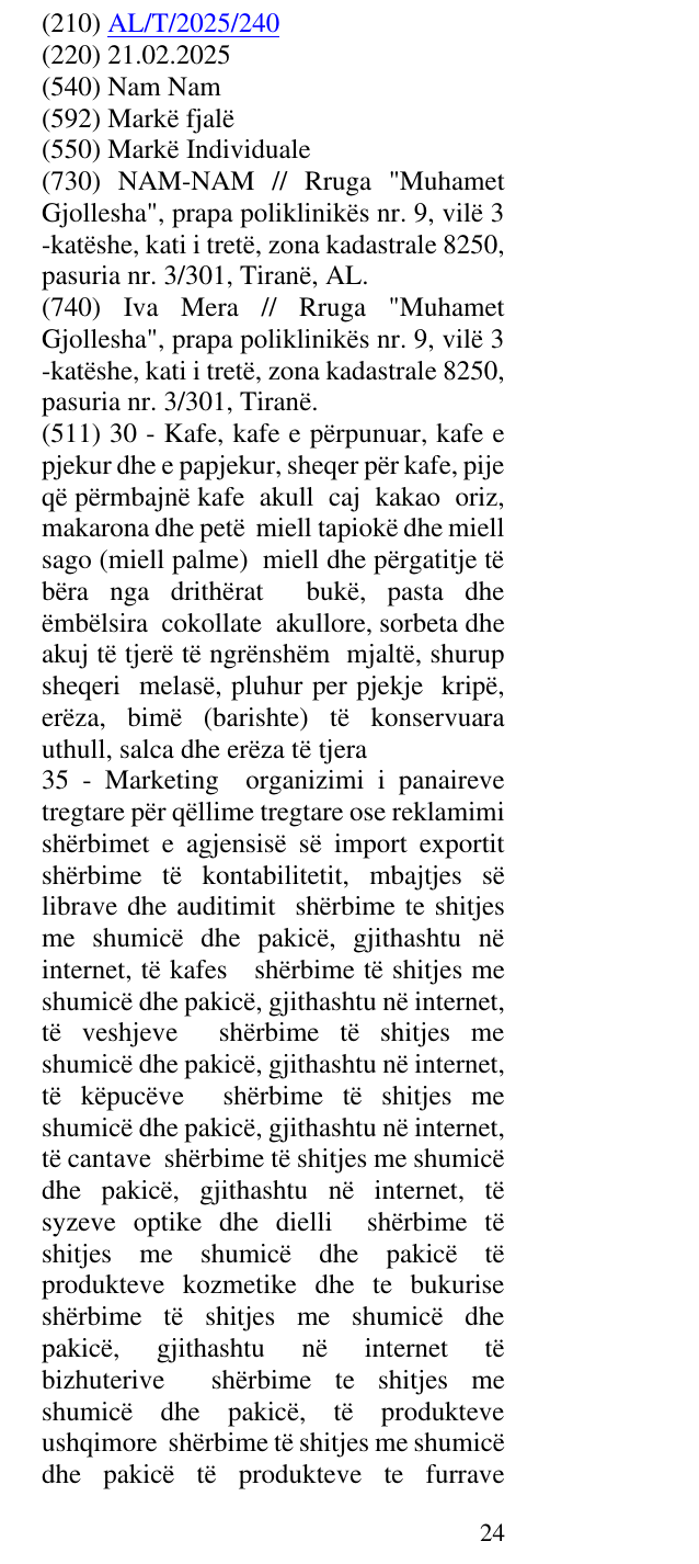 Zëri i markës Nam Nam në buletin