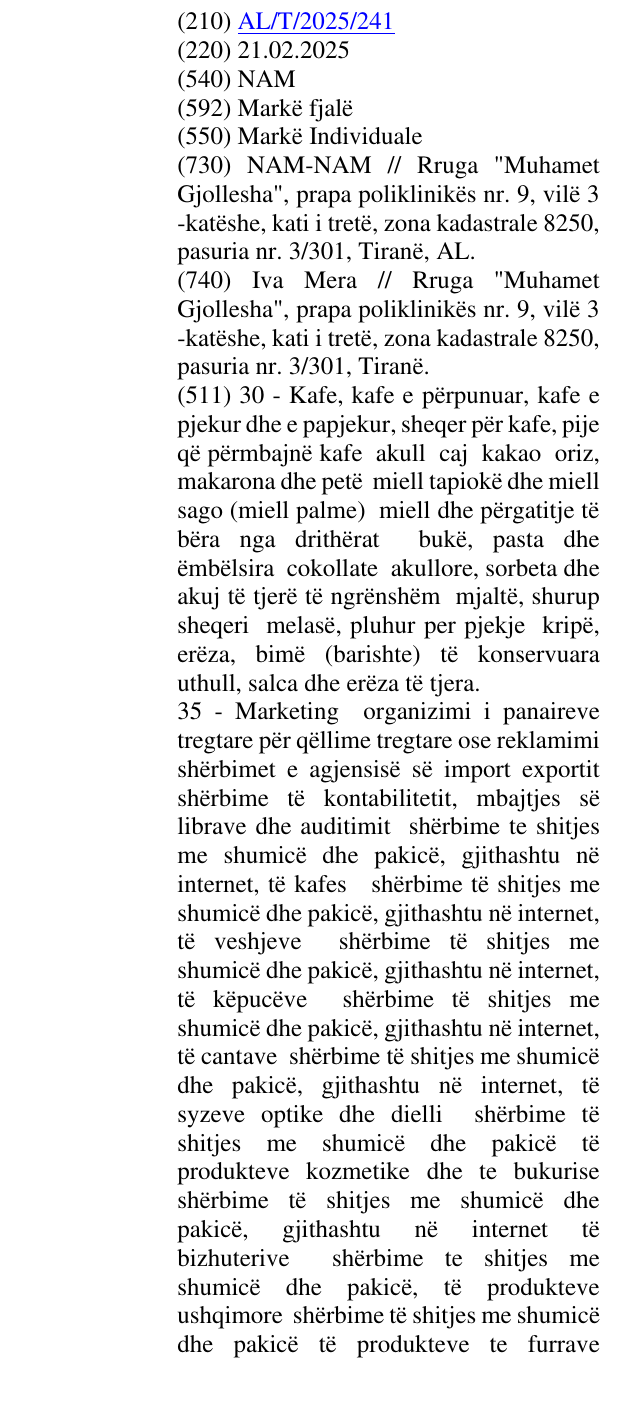 Zëri i markës NAM në buletin